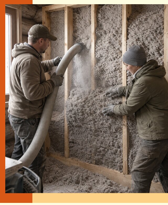 Утепление бревенчатого дома эковатой в Большом Камне